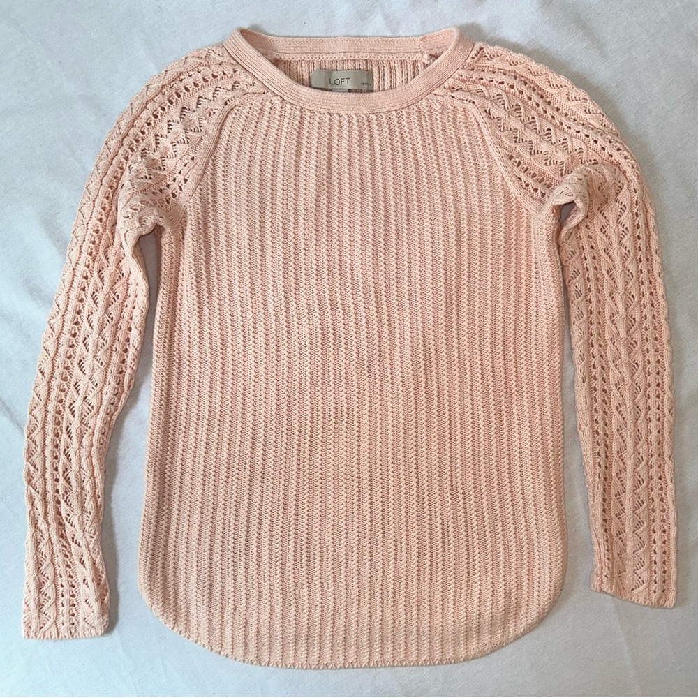 Loft Blush Pink Long Sleeve Knit Pullover Sweater Size Medium Petite
